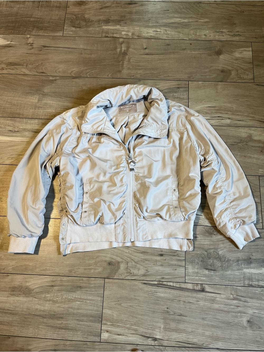 Athleta Point Reyes Bomber Jacket XL Birch Grey Full Zip Lightweight Activewear